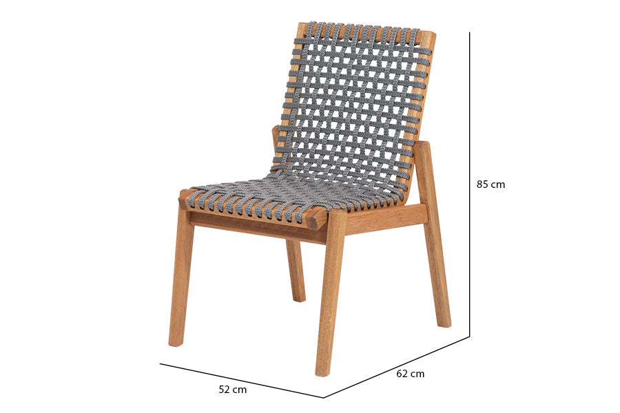 Cadeira trama jatobá e corda prata escura medidas ou cotas